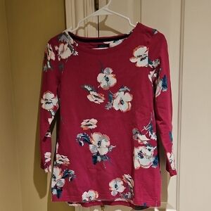 Joules Floral Long Sleeve Top - Deep Pink and White